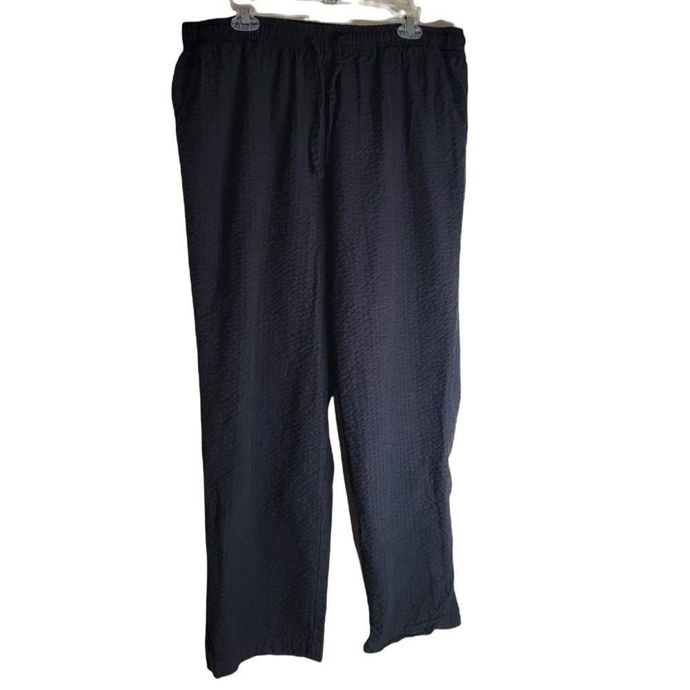 WOMEN WITHIN Black Waffle Textured Cotton Drawstring Wide Leg Pants | Plus 18
